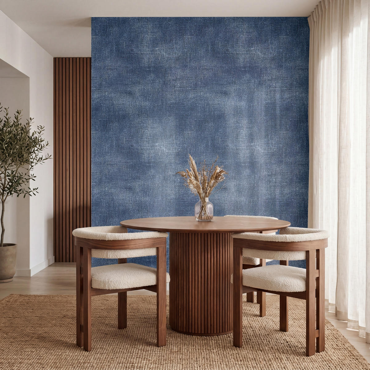 TAPETE - Leinen - Textur - Muster - Denim - Rustikal - 200x240 cm - Blau, Papier (200/240cm) - OnlyWow