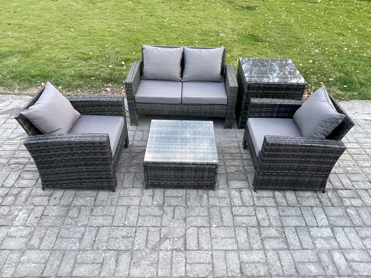 GARTENMÖBELSET Polyrattan Dunkelgrau 4-Sitzer - Dunkelgrau, Metall - Fimous