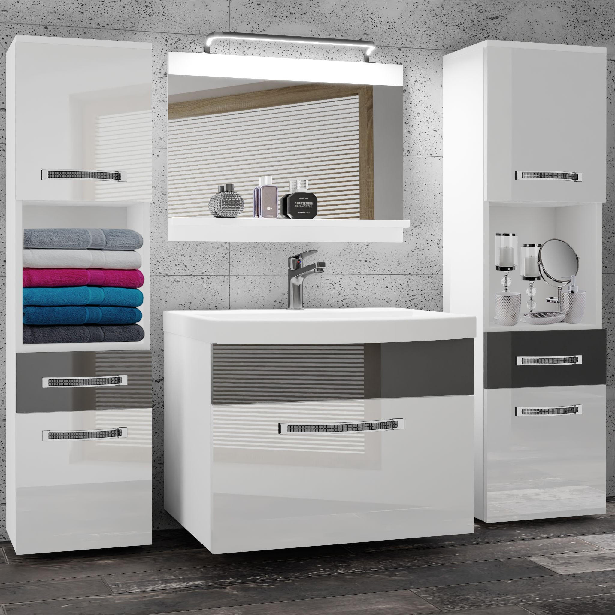 BADMÖBEL Badezimmer Weiß Silber Glänzend - Silberfarben/Weiß, Holz (140/113/40cm) - B BELINI GROUP
