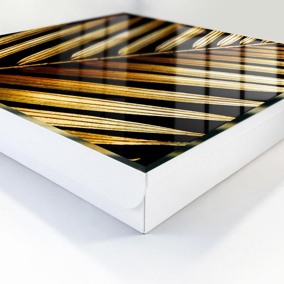 SCHLÜSSELBOX Weiß 30x30 cm – Türöffnung nach rechts - Elegantes Blatt - Schwarz, Metall (30/30/5cm) - TULUP