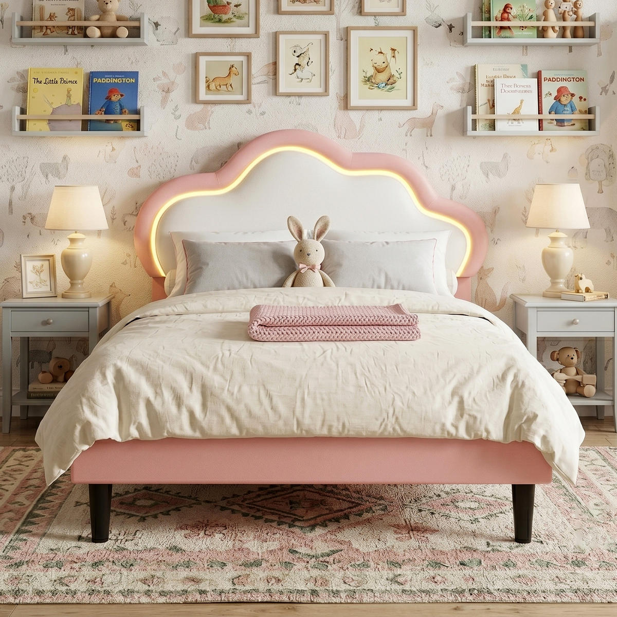 POLSTERBETT Modern mit RGB-LED & Wolken-Kopfteil 90/200 cm PU-Leder Weiß/Rosa - Pink, Textil (90/200cm) - Creahappy