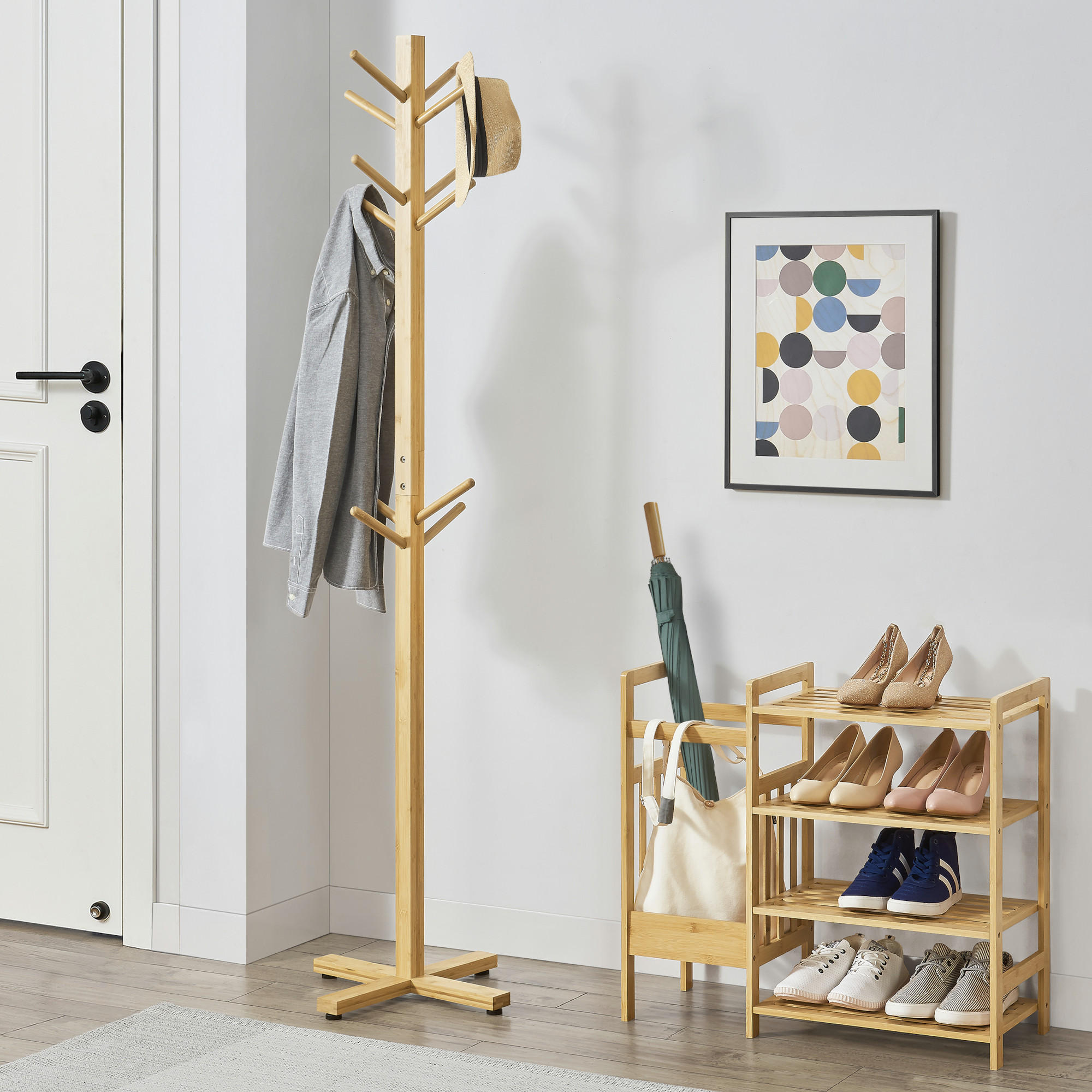 GARDEROBENSTÄNDER Jämsä - Naturfarben, Holz (38/176/38cm) - [en.casa]