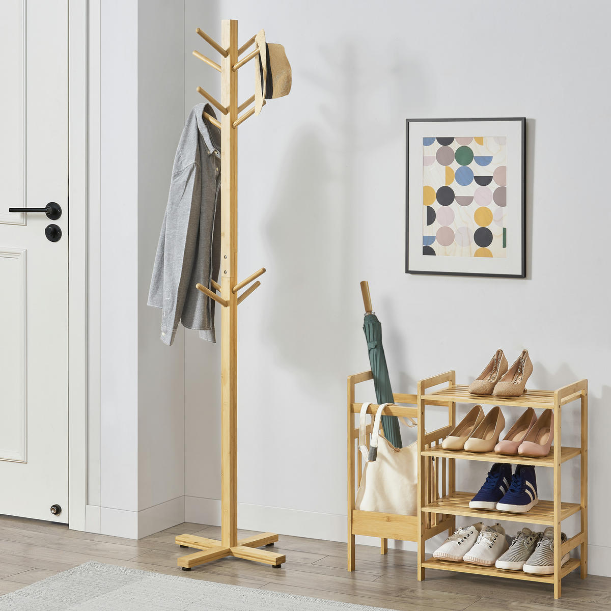 GARDEROBENSTÄNDER Jämsä - Naturfarben, Holz (38/176/38cm) - [en.casa]