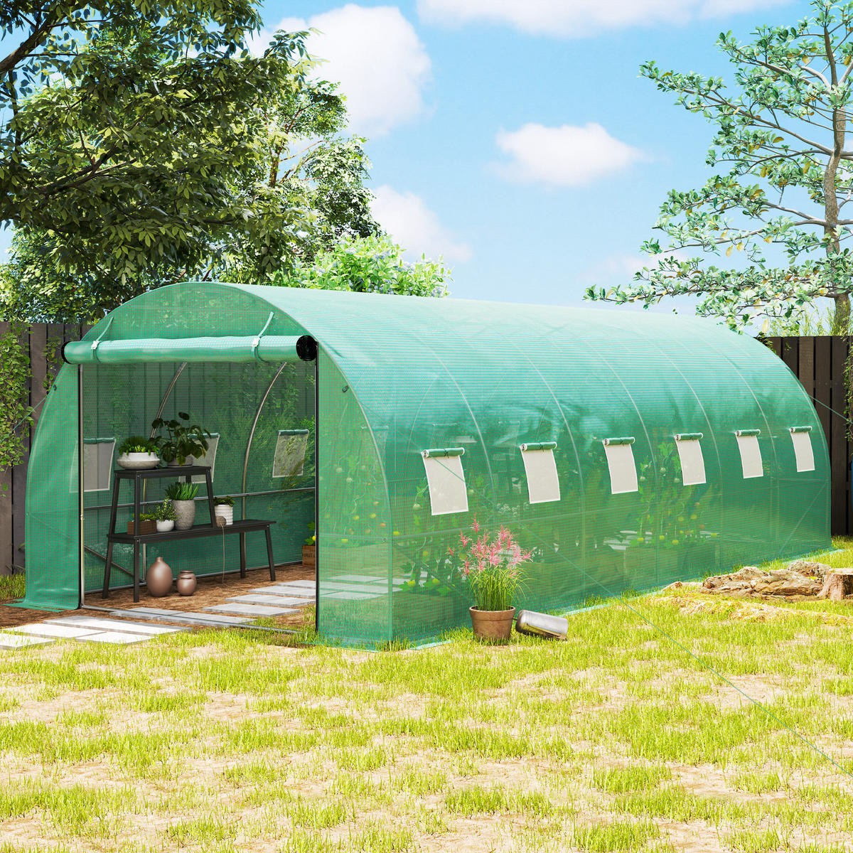 FOLIENTUNNEL, 600L x 300B x 197H cm - Grün, Kunststoff/Metall (300/197/600cm) - Outsunny