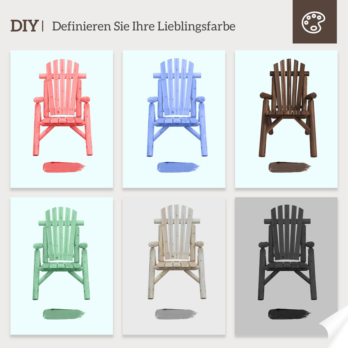 ADIRONDACK Gartenstuhl, Holzstuhl, Hochlehner, mit Armlehne, Tannenholz, Verkohlt - Dunkelbraun, Holz (68/101/83cm) - Outsunny