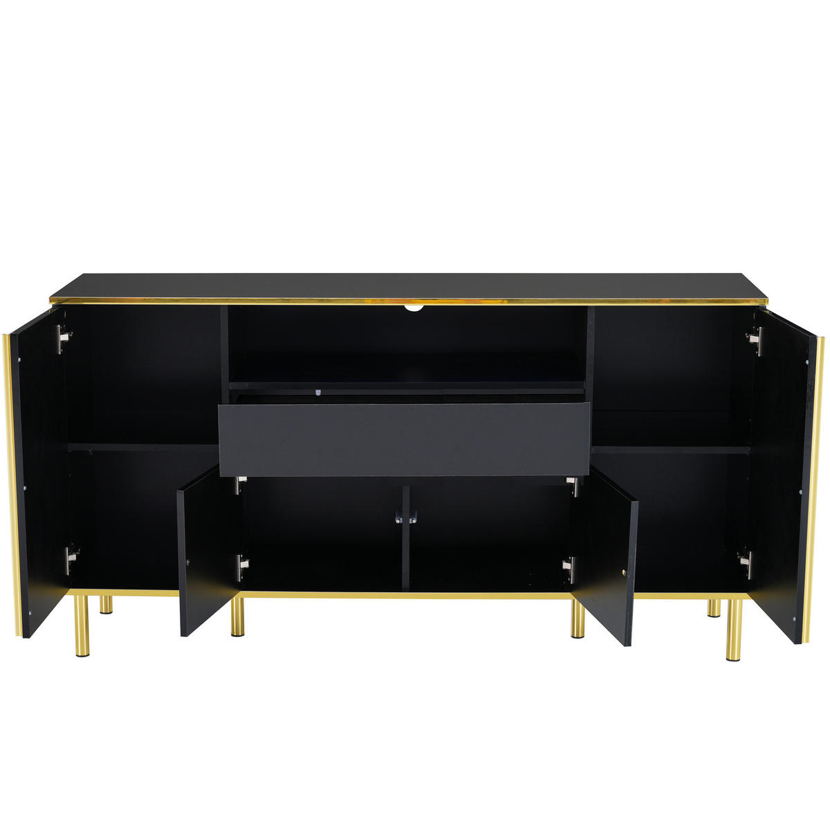 KOMODA, 150/40/80 cm, MDF a dřevotříska černá ve vysokém lesku, s LED a 4 dvířky - černá, kompozitní dřevo (150/80/40cm) - BEAOK