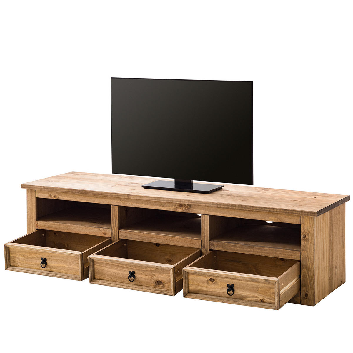 TV-LOWBOARD - Kiefer massiv - 174 cm - Schwarz/Kieferfarben, Holz/Metall (174/46/51cm) - home24