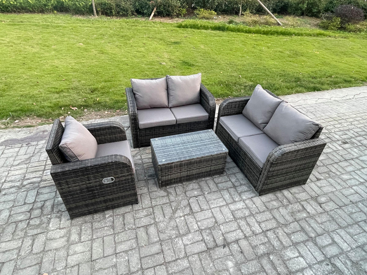 LOUNGESOFA-SET Polyrattan Dunkelgrau 5-Sitzer - Dunkelgrau, Metall - Fimous