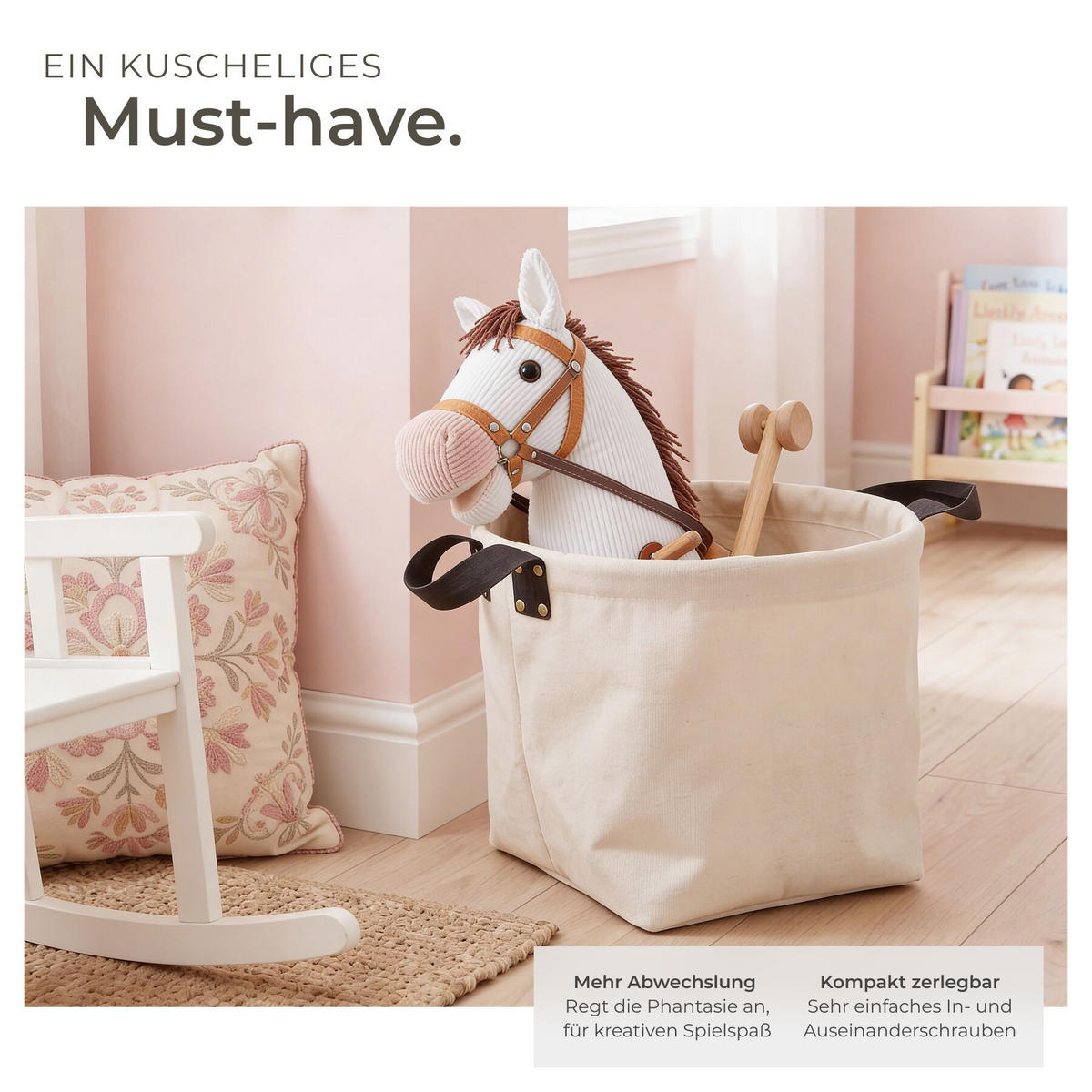 STECKENPFERD , Gesamtlänge 130 cm, weiß - Weiß, Textil (24/26cm) - tectake