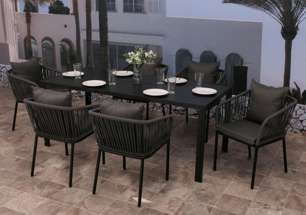 GARTENGARNITUR Tisch+6xStuhl Anthrazit Dunkelgrau - Anthrazit, Metall - PROREGAL