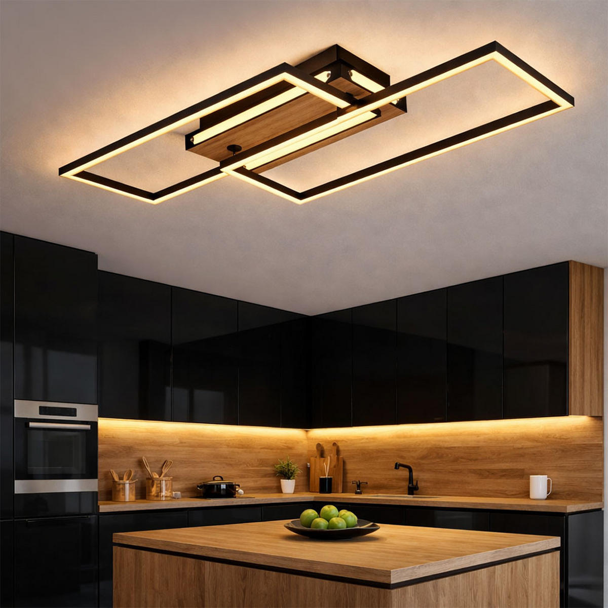 LED DECKENLEUCHTE Holzoptik Braun - Schwarz, Metall (60/25/10cm) - Globo Lighting