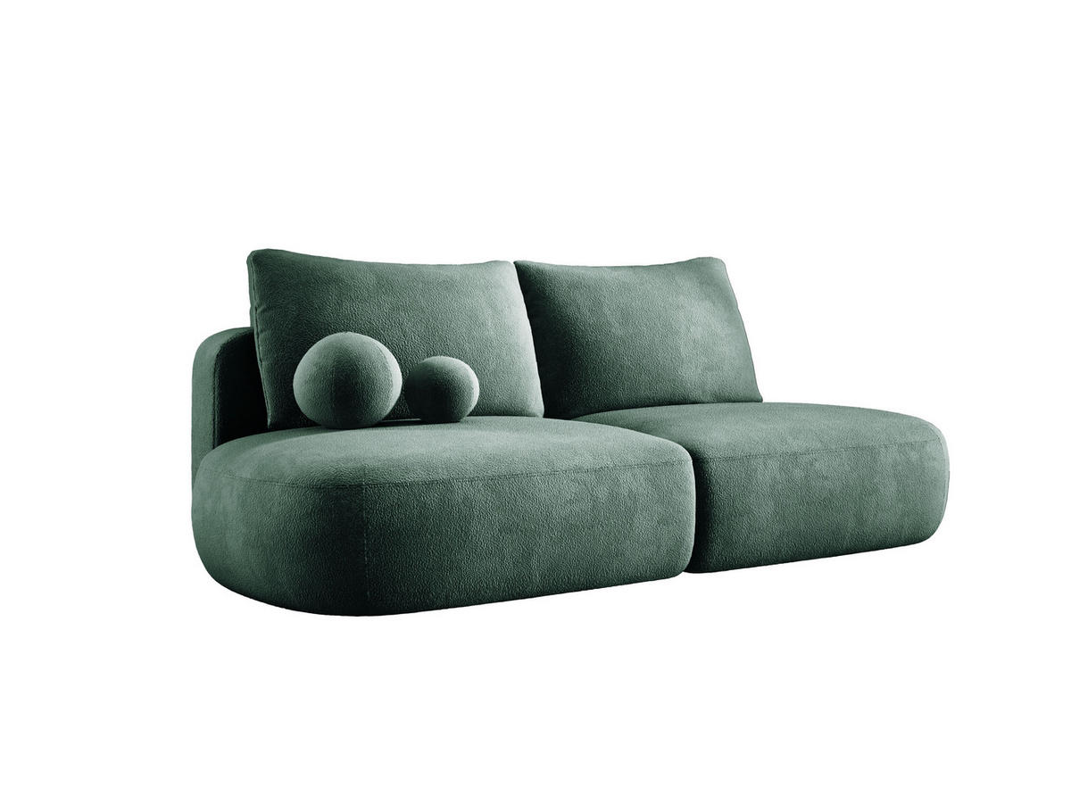 SCHLAFSOFA Moderne BABU mit Schlaffunktion – 3-Sitzer Sofa mit Bettkasten, DL-Automat, 2 Rückenkissen, 2 Zierkissen, 240x90x90 cm, Grün - Grün, Holz/Textil (240/90/90cm) - DomoHome