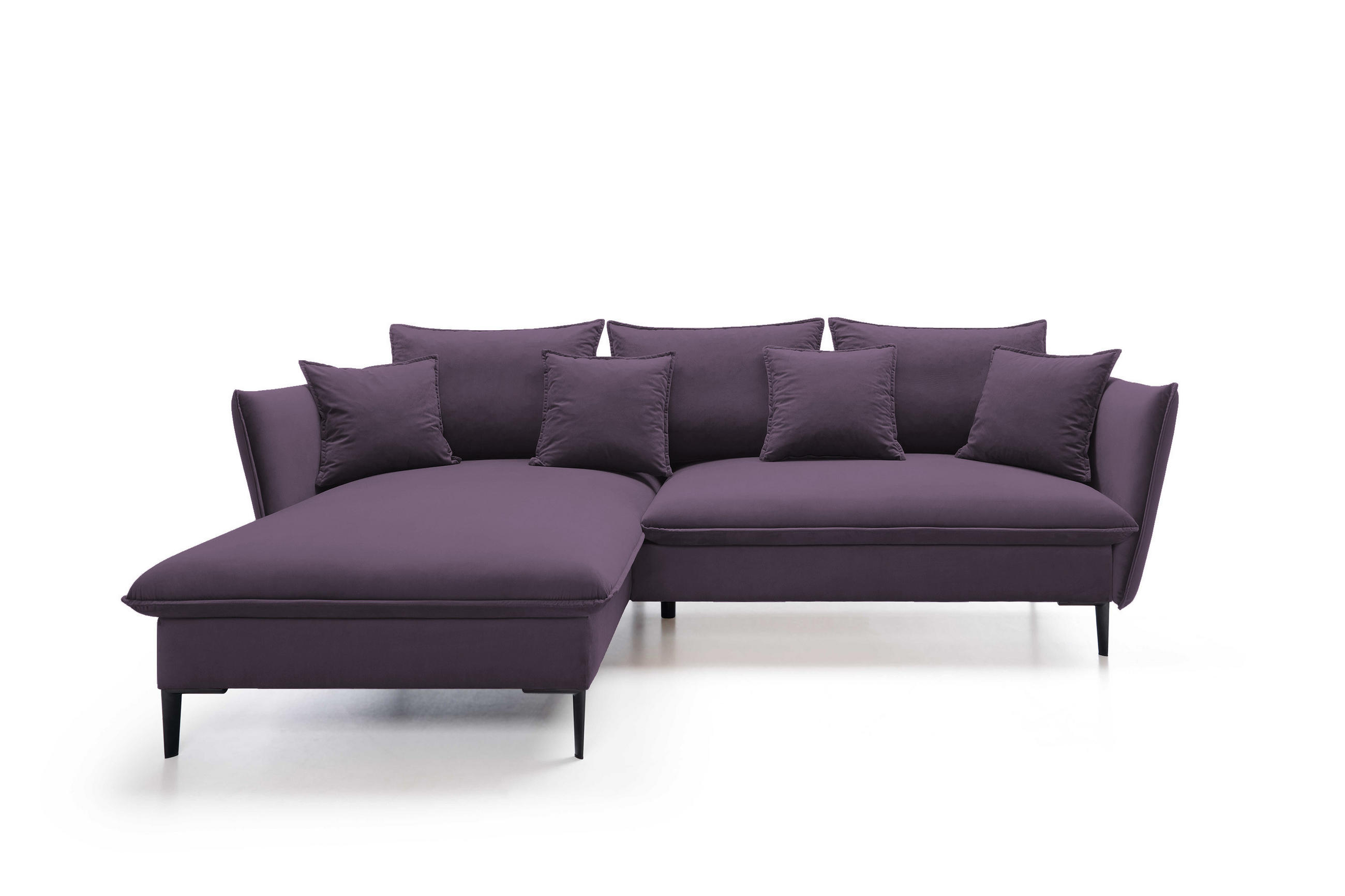 ECKSOFA GLOSS mit Schlaffunktion, Ottomane & goldenen Füßen – Samtsofa im GLOSSour-Stil mit Zierkissen, 258x167x91cm, Linke, HELL GRAU - Hellgrün, Holz/Textil (167/258cm) - DomoHome