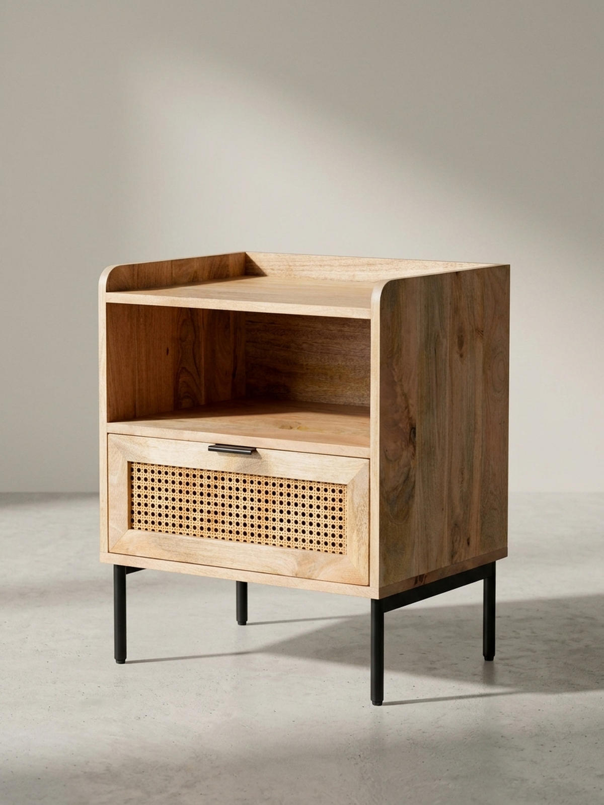 NACHTTISCH – Mango Massivholz/Rattan, 50x60x40 cm, 1 Schublade, Wiener Geflecht - Schwarz/Braun, Holz/Metall (50/60/40cm) - KADIMA DESIGN