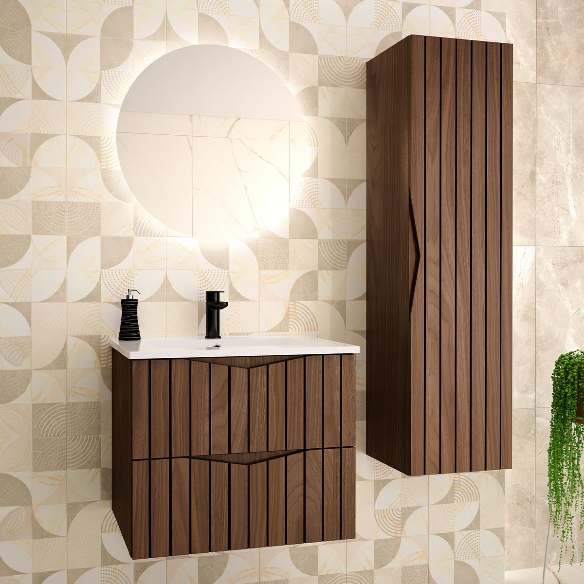 BADMÖBEL 60cm Siena 2er-Set Holz und Schwarz - Schwarz, Holzwerkstoff (60/50/45.8cm) - Petits-meubles