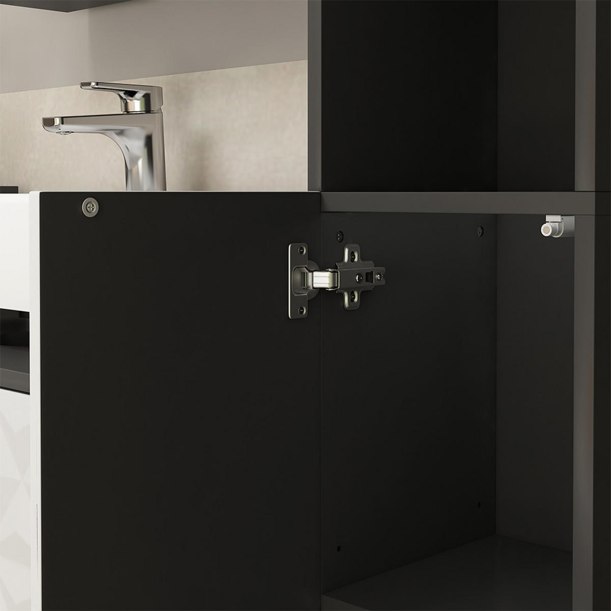 BADSCHRANK Edge Schwarz 30 x 189.5 cm mit 2 Türen und 3 Fächer - Schwarz/Weiß, Holzwerkstoff (30/189.5/30cm) - Vicco