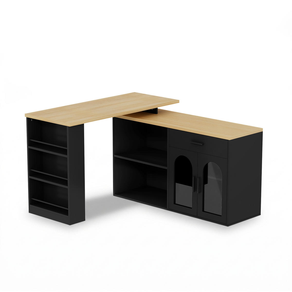 KÜCHENINSEL 136/50/78 cm Schwarz mit 360° Drehtisch, 1 Schubladen und Stauraumschrank - Schwarz, Holz (50/78/136cm) - Oxeza