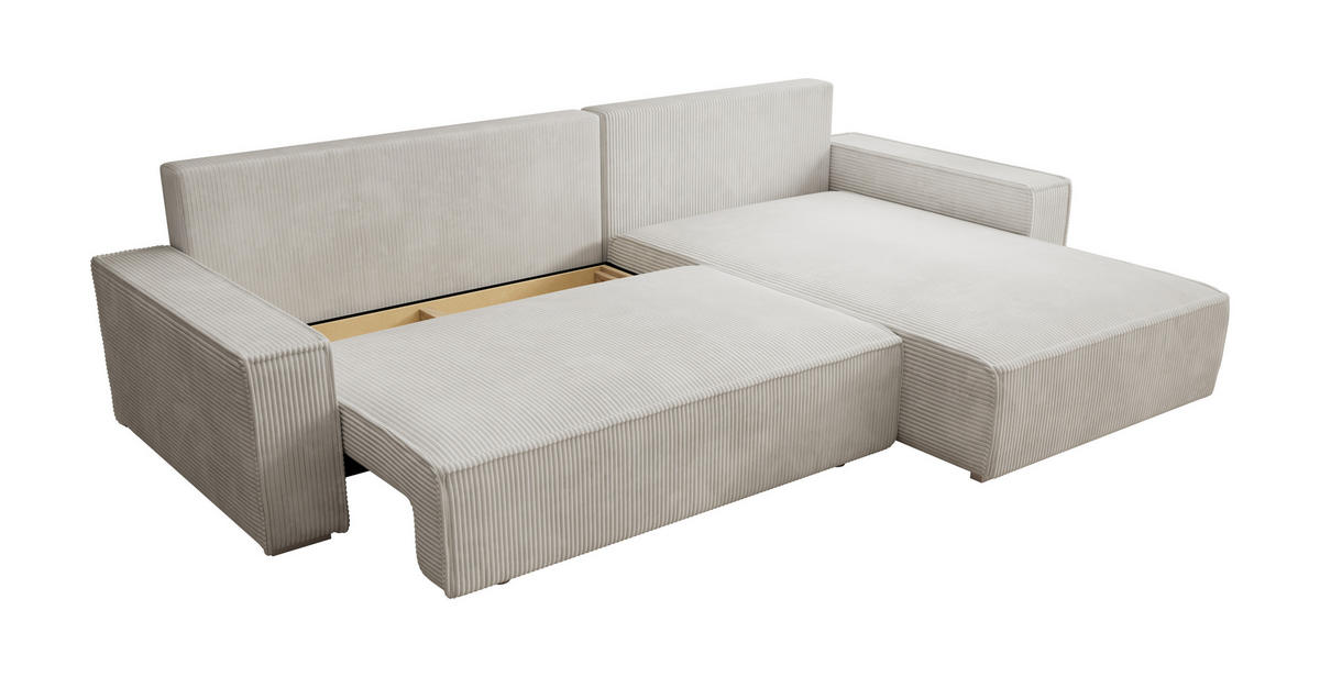 ECKSOFA Alice mit Bettkasten und Schlaffunktion, Cordstoff in L-Form - Creme, Textil (289/184cm)