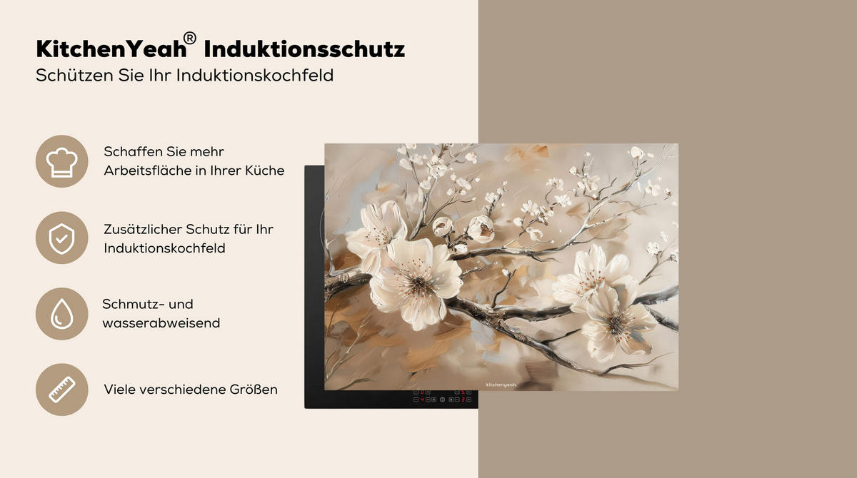 HERDABDECKPLATTE Blumen - Abstrakt - Gemalt - Beige 75x52 cm - Kaschmir, Kunststoff (75/0.2/52cm) - MuchoWow