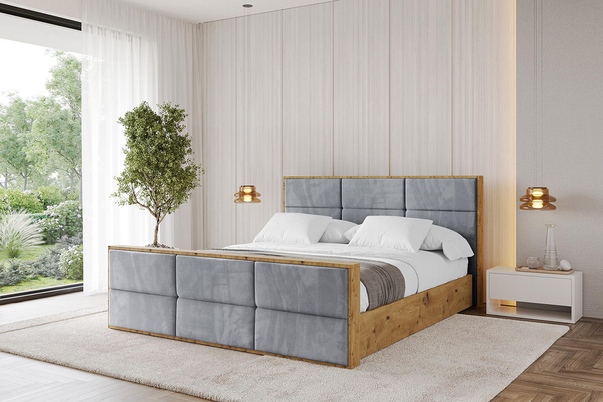 POLSTERBETT mit Bettkasten, Fußteil und Lattenrost, Boxbett mit Matratze H3/H4 - ENZO1-Z 120x200 Grau - Grau, Holzwerkstoff/Textil (120/200cm) - ALTDECOR