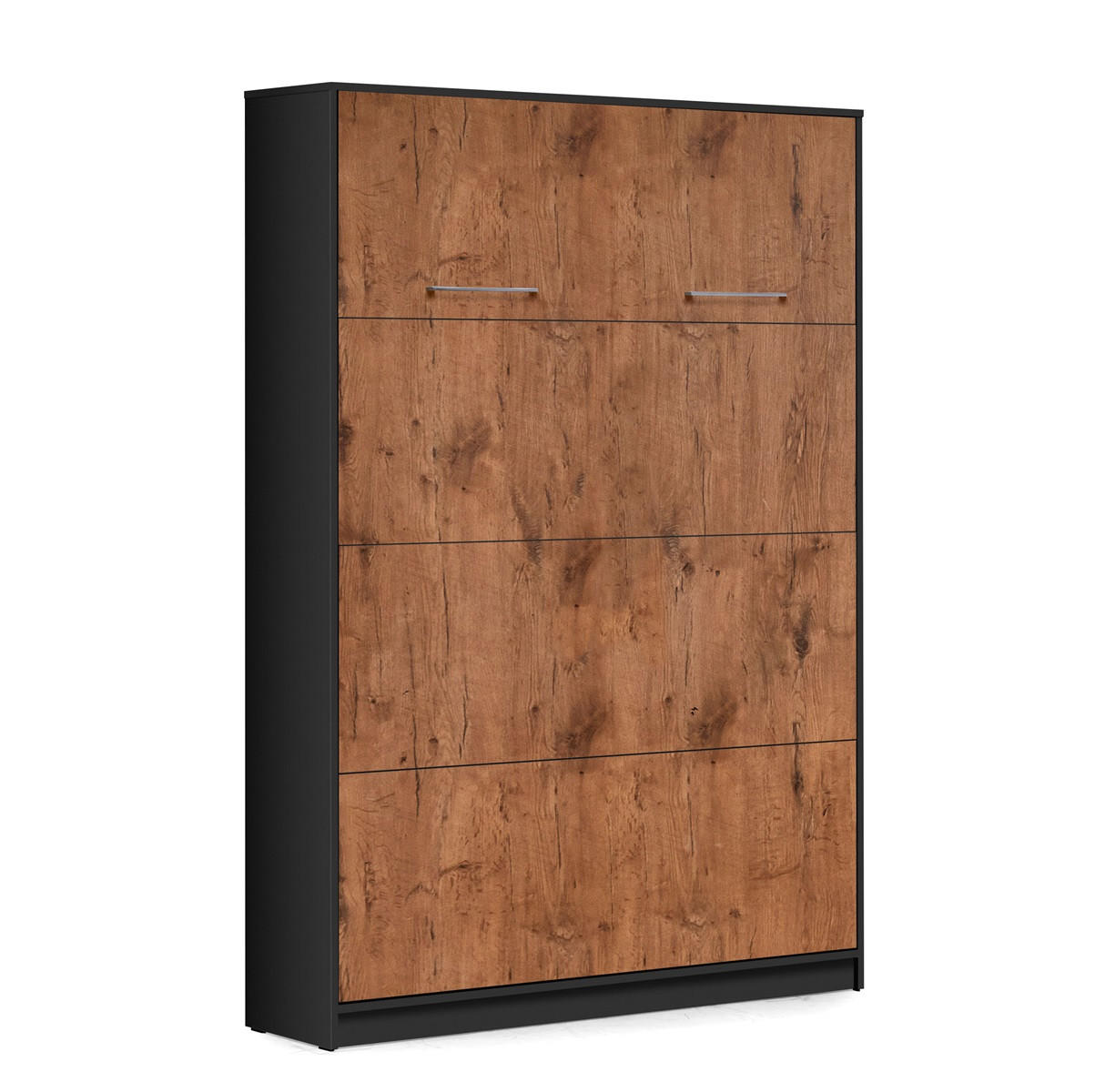 SCHRANKBETT Wandklappbett vertikal VB 140x200 - Eiche Lancelot & Schwarz - Schwarz/Braun, Holzwerkstoff (140/200cm) - QMM TraumMöbel