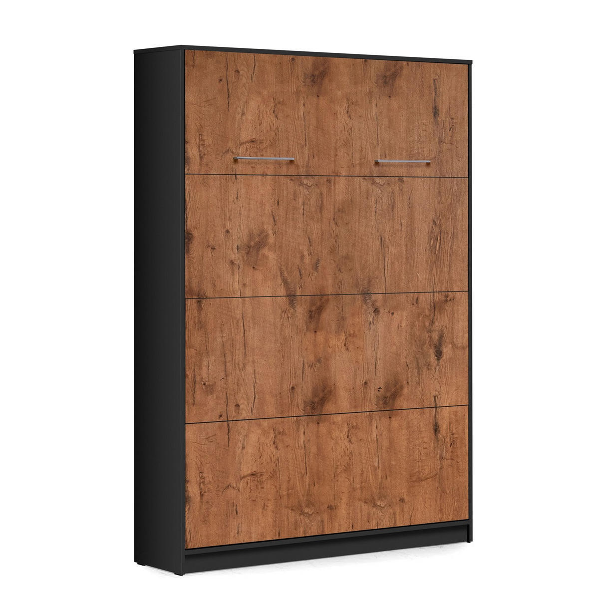 SCHRANKBETT Wandklappbett vertikal VB 140x200 - Eiche Lancelot & Schwarz - Schwarz/Braun, Holzwerkstoff (140/200cm) - QMM TraumMöbel