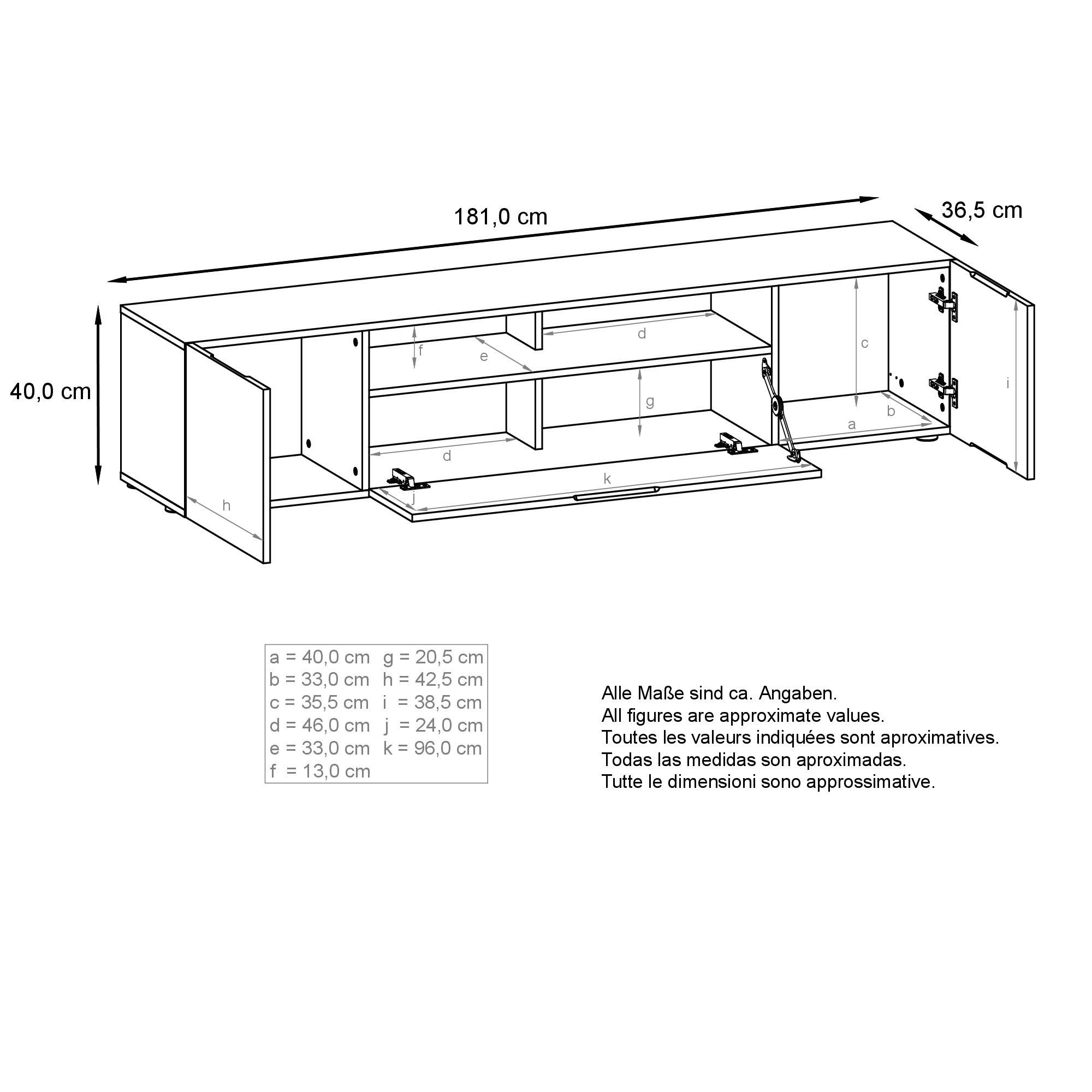 Thumbnail - Vladon Lowboard, Weiß, Holzwerkstoff, 181x39x35 cm, Wohnzimmer, Wohnwände, Lowboards, Lowboards stehend