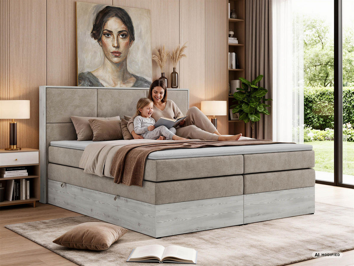 POSTEL BOXSPRING DELNOR KING 140/200 - Světle šedá Samet - Topper Visco - H3 - černá/světle šedá, textil/plast (140/200cm) - MKS