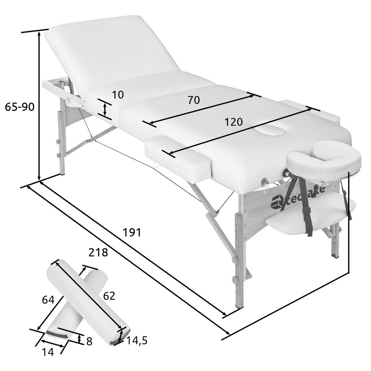 MASSAGELIEGE-SET 3 Zonen Somwang,218 x 102 x 90 cm,weiß - Weiß, Textil (108/90/218cm) - tectake