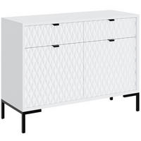 KOMODA Montreal se 2 dvířky a 2 zásuvkami, dekorativní 3D čela, 100 cm, bílá - bílá/černá, kov/kompozitní dřevo (101/85/40cm) - Beautysofa