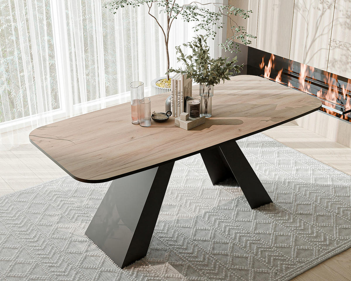 AUSZIEHTISCH ZENITH 160/90/76 cm mit Metallgestell, Schwarz / Eiche - Eiche Wotan/Schwarz, Holzwerkstoff/Metall (90/160/76cm) - Idohome