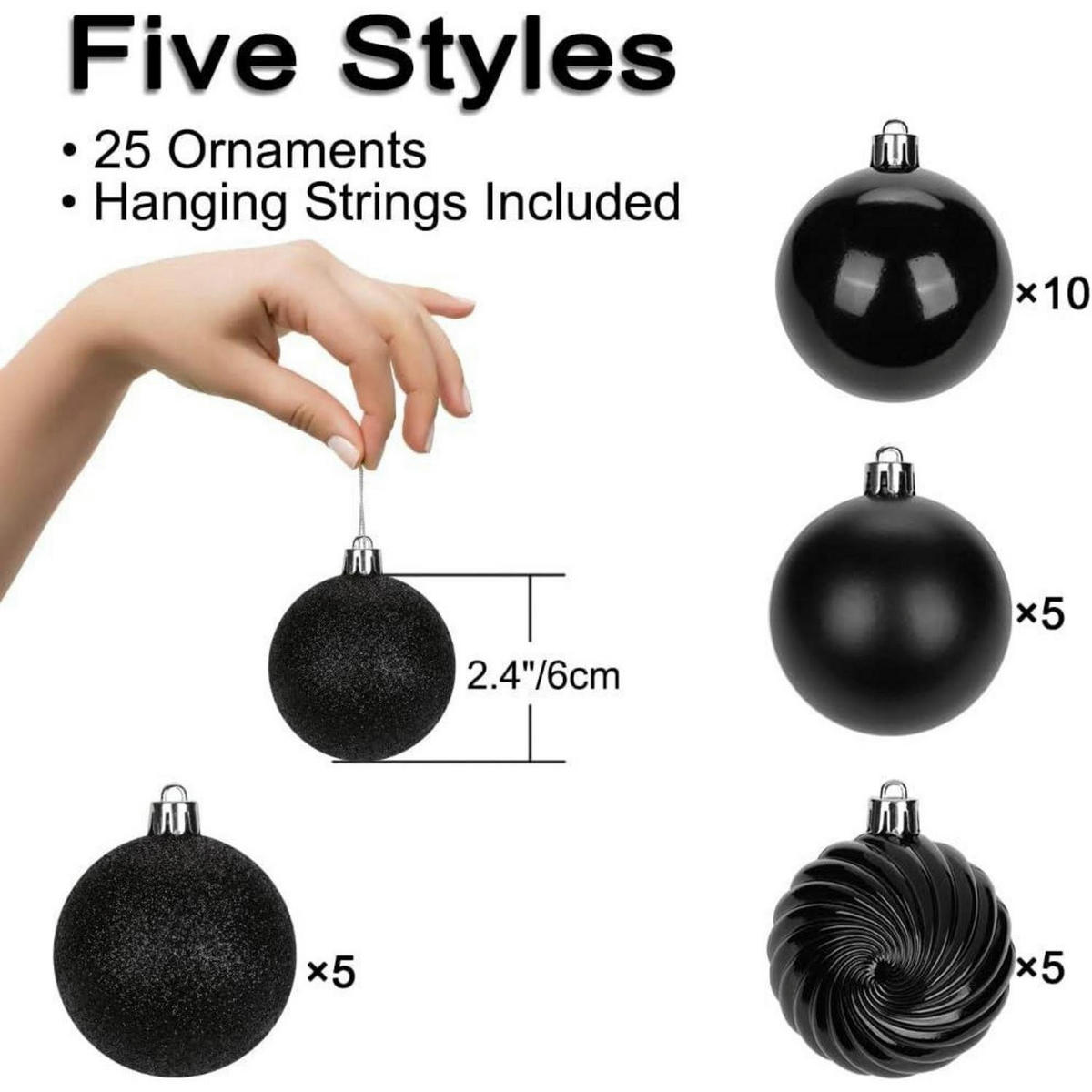 WEIHNACHTSKUGELN 25 Stück Set Schwarz 6 cm - Schwarz, Kunststoff (6/6/6cm)