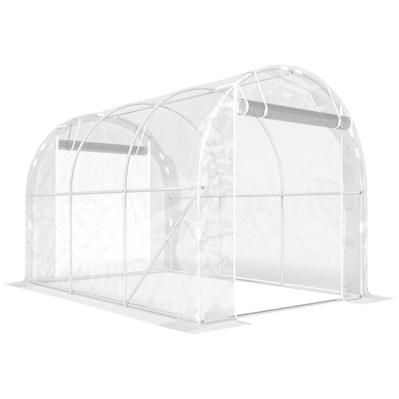 GEWÄCHSHAUS begehbar Stahlrahmen PE Abdeckung transparent - Transparent, Metall (295/195/195cm) - Fortuna Lai
