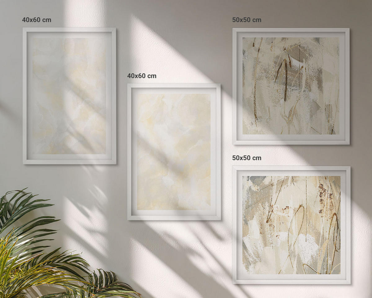 WANDBILDER 4er-Set - 50x50 cm & 40x60 cm Weißer Rahmen - Helles Strukturfarbendesign - Weiß, Kunststoff (50/50cm) - ArtPrintCave
