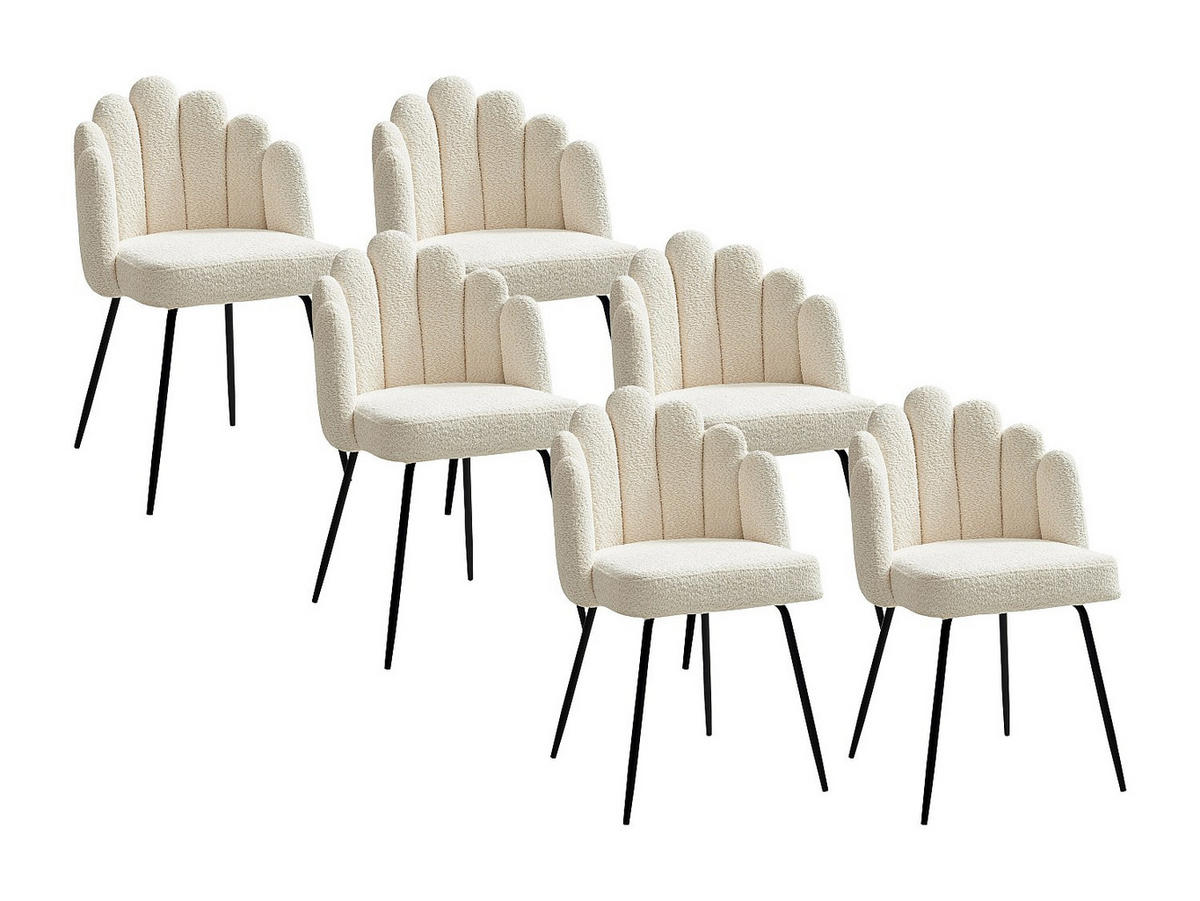 STUHL 6er-Set - Bouclé-Stoff & schwarzes Metall - Cremefarben - ALTINAM - Creme/Schwarz, Textil (57/85/55cm) - Pascal Morabito