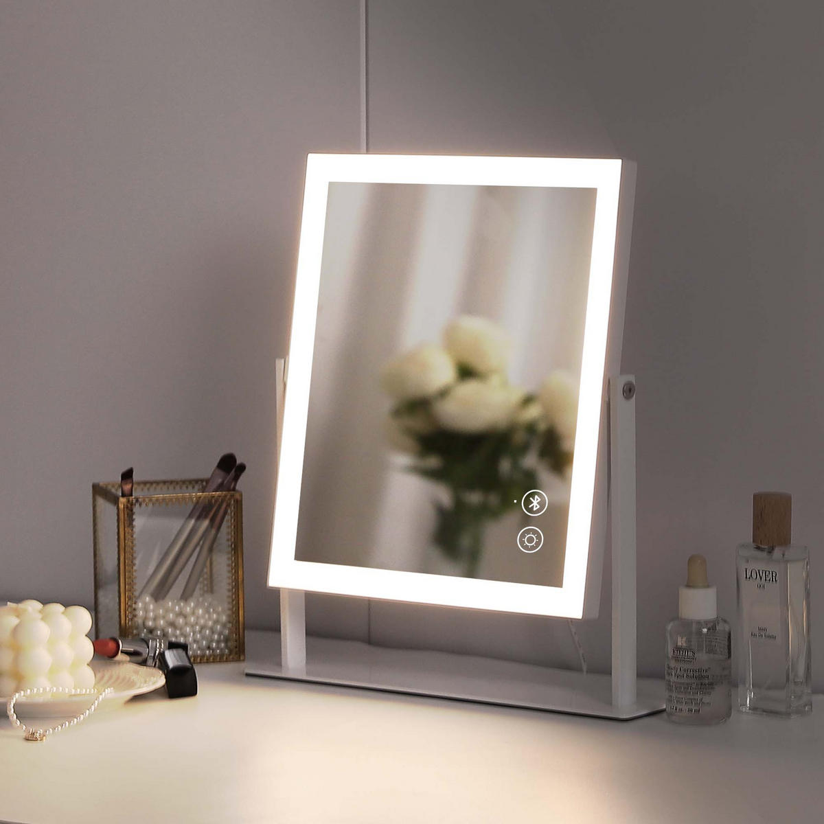 SCHMINKSPIEGEL mit LED Lichtleiste und Bluetooth Weiß 25/30 cm - Weiß, Metall (25/30/3cm) - VANITII