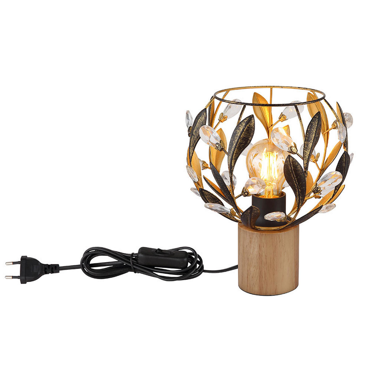 LED TISCHLEUCHTE MIKA Holz Gold - Goldfarben, Holz (20/20/25cm) - Globo Lighting