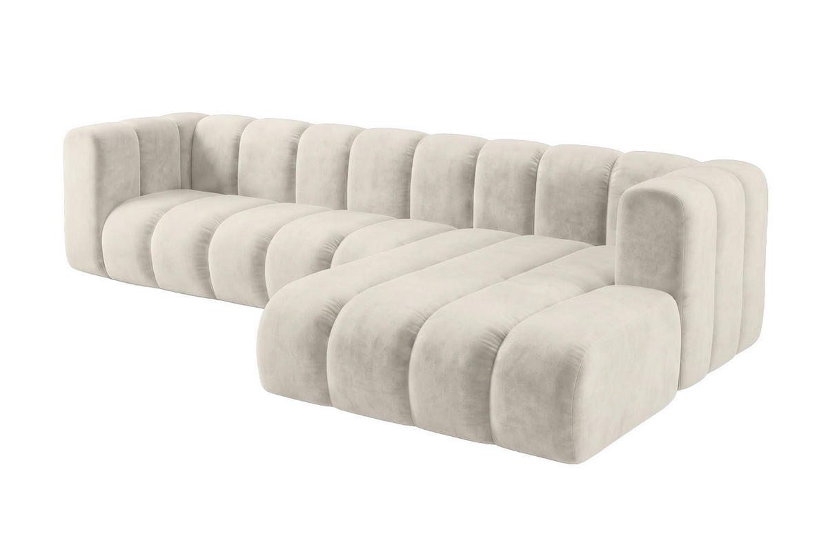 ECKSOFA Modulares In L-Form, Velvet-Stoff Riviera, Ecru, Rechts, GRAND 287 cm - Creme, Holz (287/179cm) - Kaiser Möbel