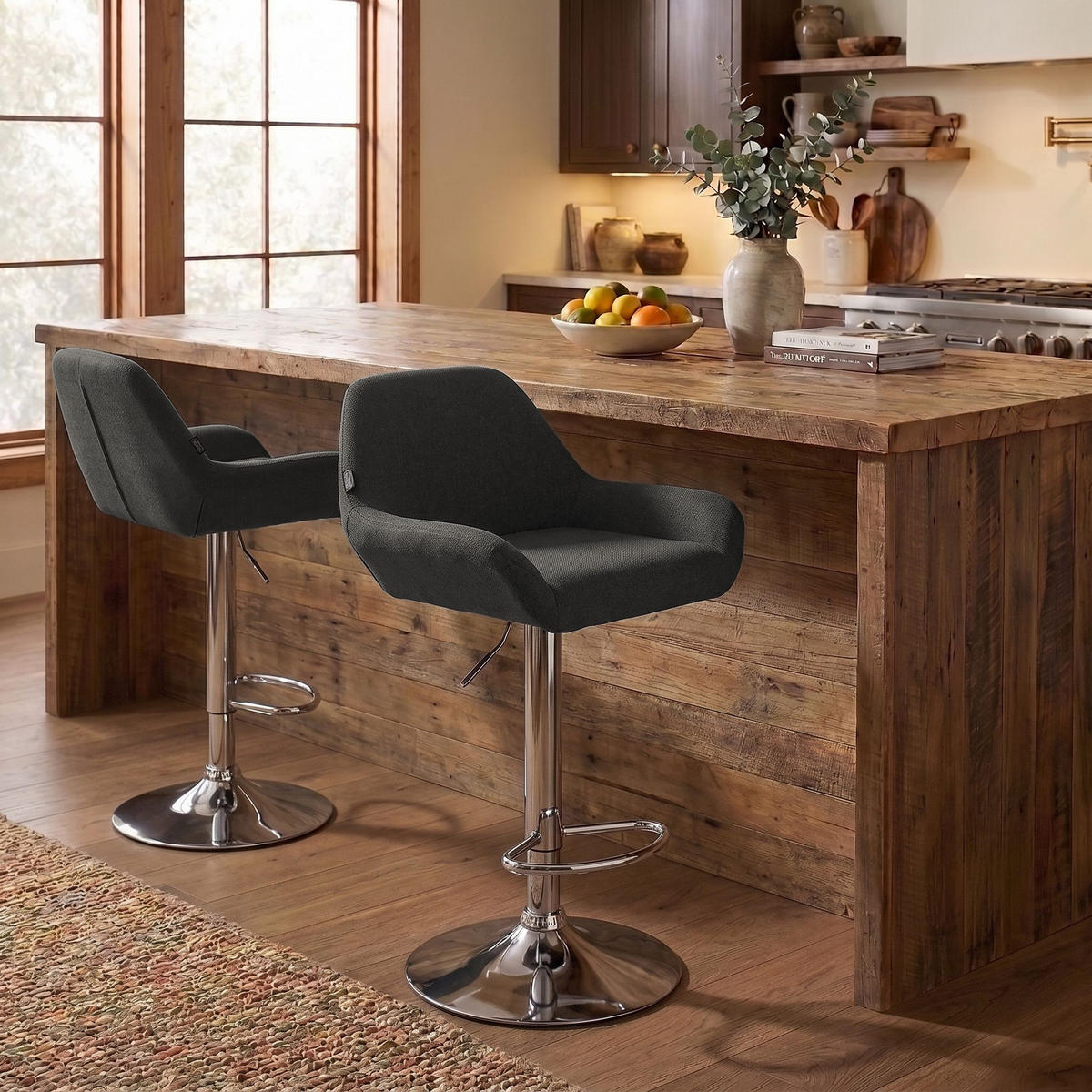 BARHOCKER 2er Set Stoff dunkelgrau - Chromfarben/Dunkelgrau, Textil/Metall (51/89/52cm) - CLP
