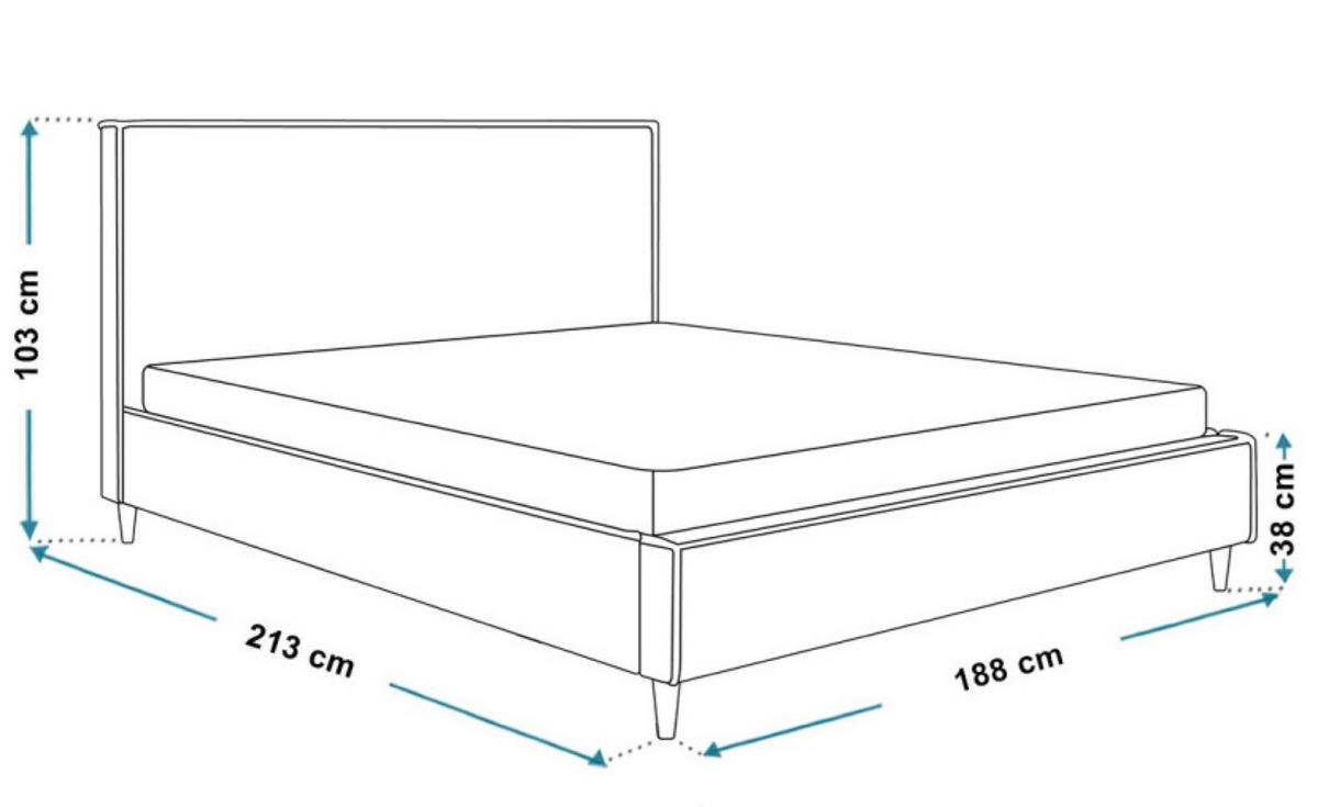 BETT Grau LUXO 8 Gepolstert Auf Holzbeinen 180x200 cm - Eichefarben/Schwarz, Textil (180/200cm) - Sepro Meble