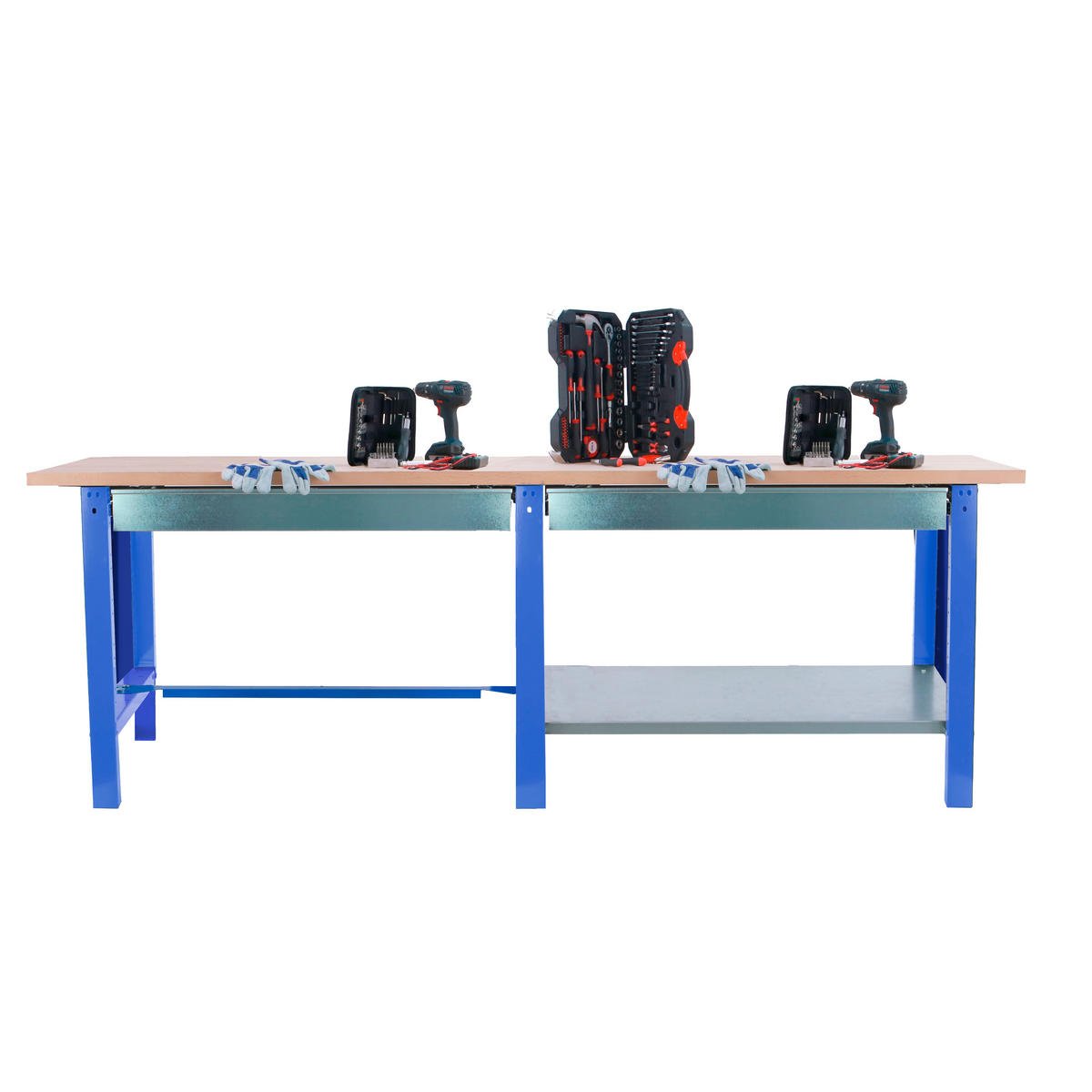 WERKBANK Buffalo Wood mit 2x Schublade HxBxT 86,5 x 210 x 75 cm Traglast 1000 kg Blau - Blau, Metall (210/86.5/75cm) - PROREGAL