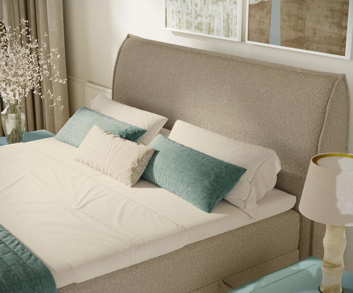 BOXBETT 200/200 cm Corvus, in Beige, Matratze, Topper, Bettkasten, H4 = sehr fest - Beige/Schwarz, Holz/Holzwerkstoff (200/200cm) - Maison de Reve