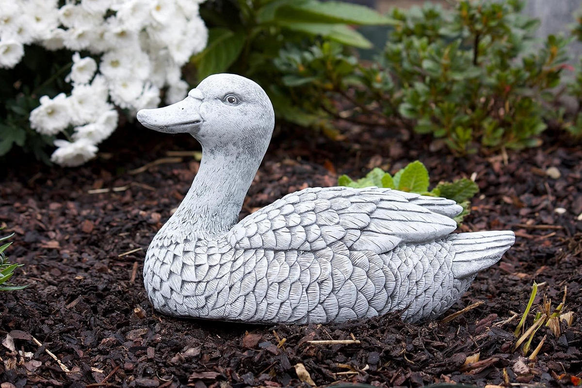 STEINFIGUR natürliche Ente, massiver Steinguss, Frostfest - Grau, Stein (29/20/16cm) - stoneandstyle