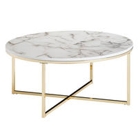 COUCHTISCH mit Marmor-Optik und Hochglanz-Finish, rund, Weiß 80x80x35 cm - Goldfarben/Weiß, Holz/Metall (80/80/35cm) - KADIMA DESIGN
