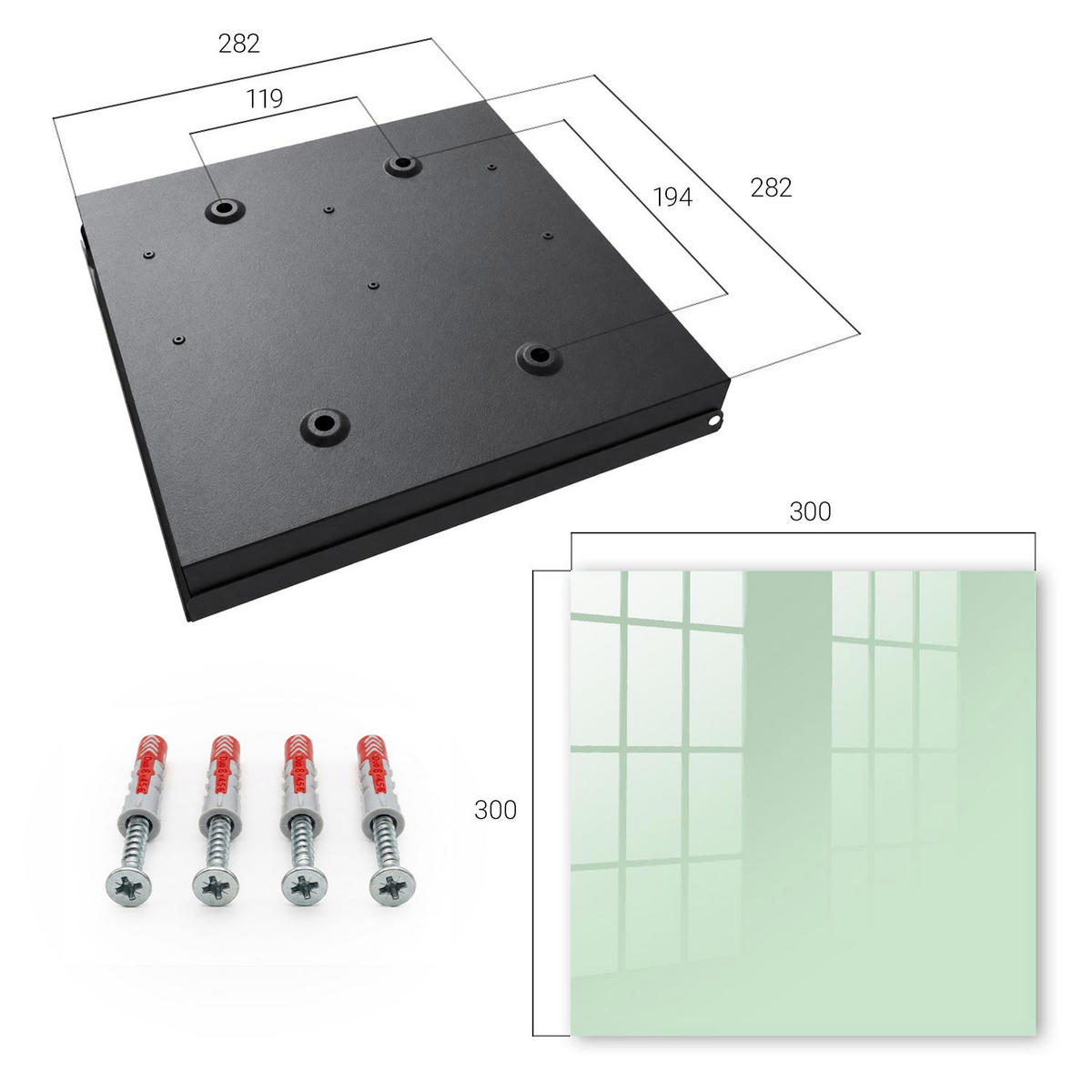 SCHLÜSSELBOX Schwarz 30x30 cm- Türöffnung nach rechts - Mintgrün - Grün, Metall (30/30/5cm) - TULUP