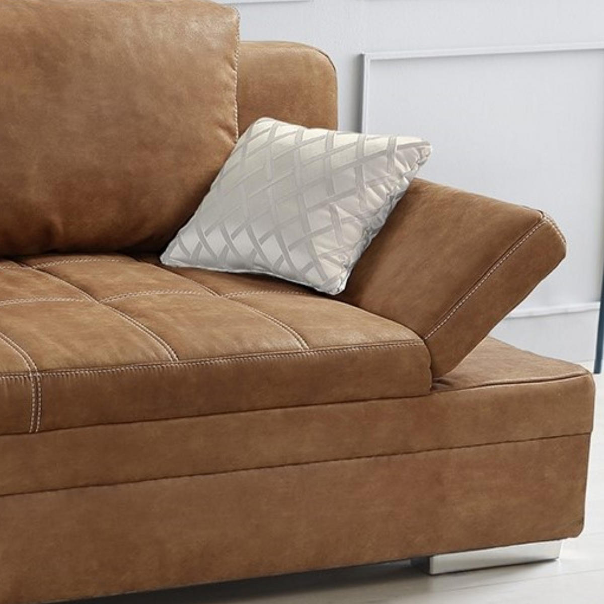 SCHLAFSOFA mit Bettkasten, Wellenfederung, Armlehnen verstellbar B200/T100/H84 cm, Liegefl.148x200 cm, Antikleder-Optik Mikrofaser Braun Curry / 15117 - Currygelb/Chromfarben, Textil/Metall (200/84/100cm) - luma-home