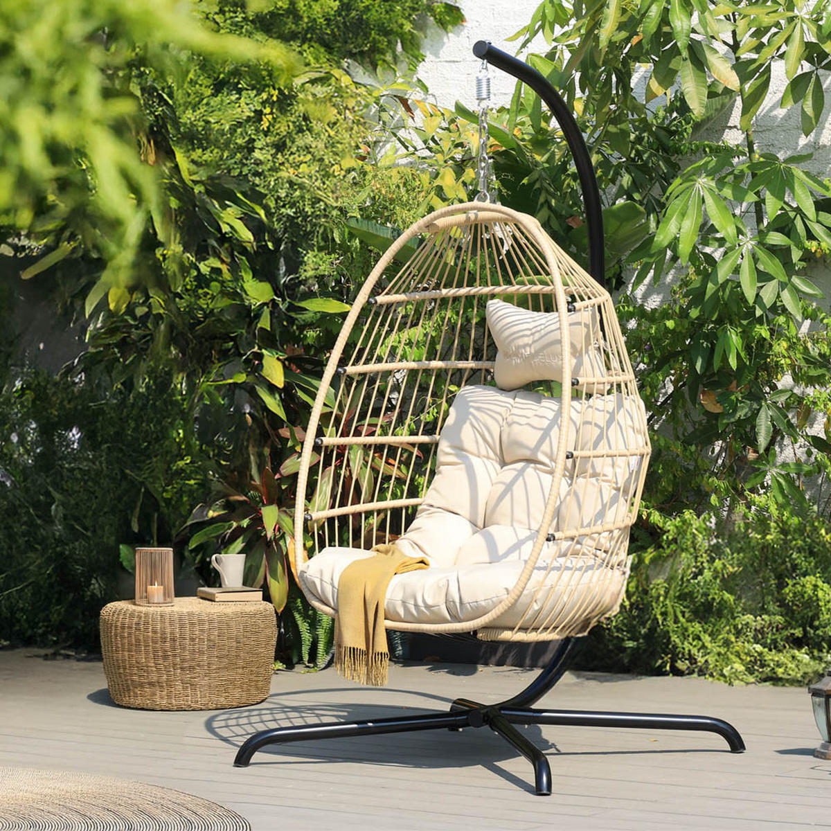 FALTBARER HÄNGESESSEL LOMA - Beige, 1-Sitzer - Beige, Kunststoff (86/118/72cm) - Home Deluxe