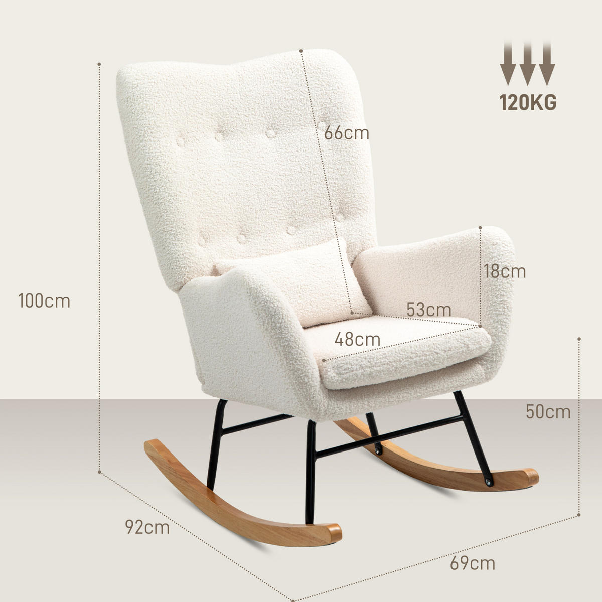 SCHAUKELSTUHL 69/92/100 cm cremeweiß aus Schaumstoff mit Lammfell-Optik - Creme, Textil (69/100/92cm) - OKWISH