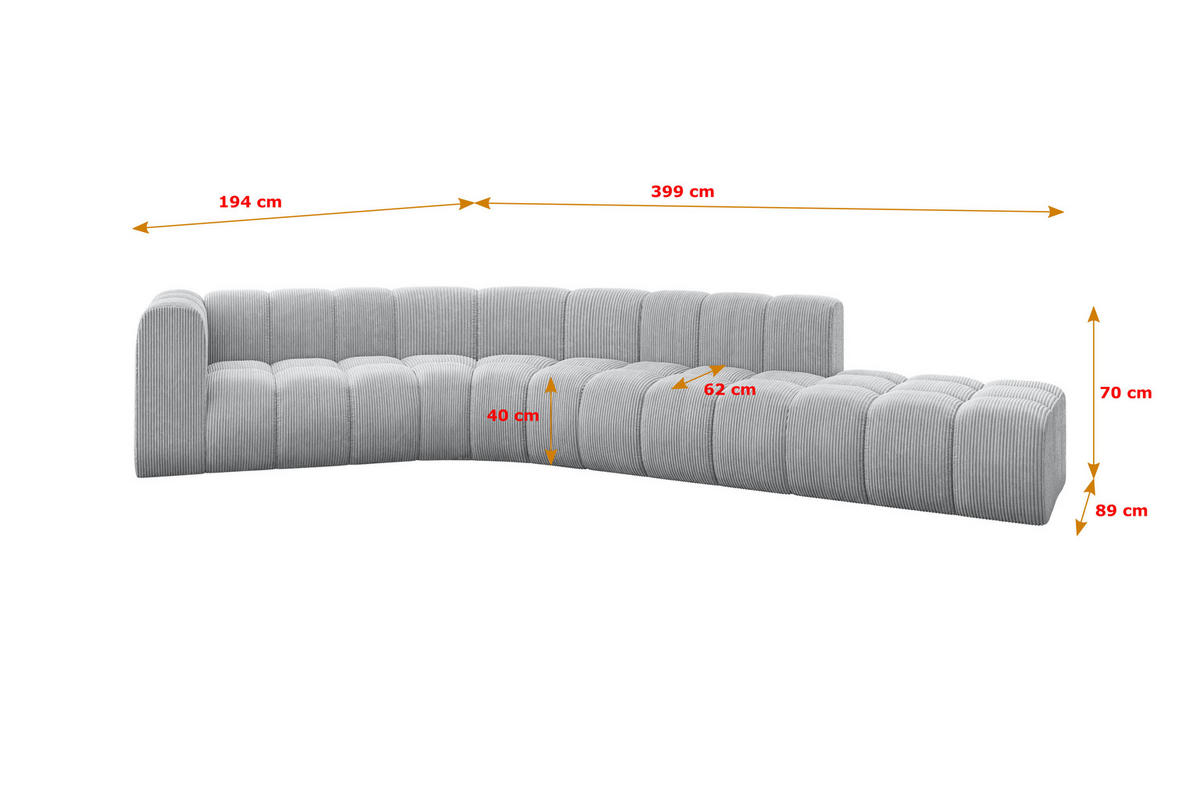 ECKSOFA modulares Sofa Tilmo-L1 - 399x194x70 cm Grau - Grau, Holzwerkstoff/Textil (399/194cm) - ALTDECOR
