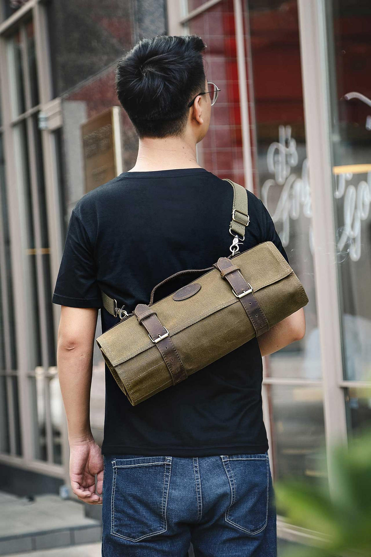 MESSERTASCHE GRÜN 12 SCHLITZE - Dunkelgrün, Leder (95/1/43cm) - Zayiko